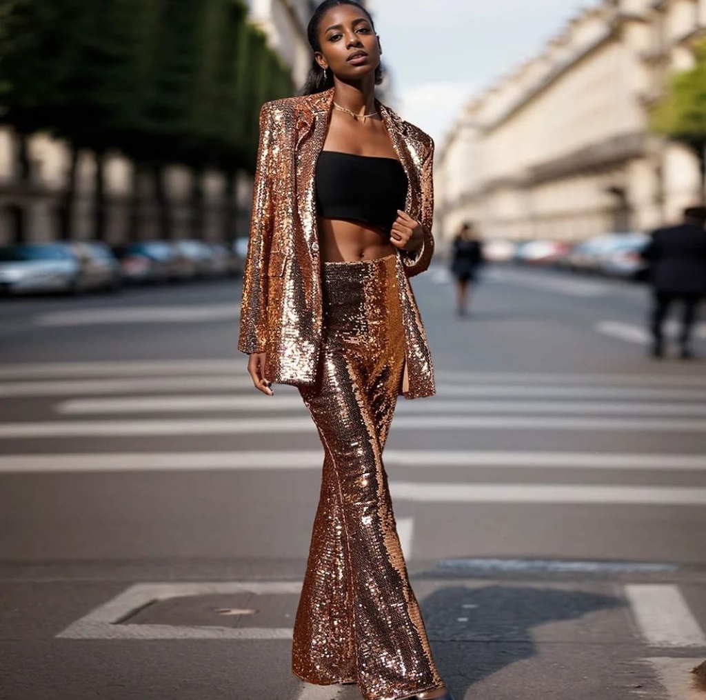 SEQUIN BRONZE PANTS SUIT